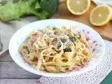 Resep Pasta satu panci - tagliatelle dengan salmon dan brokoli