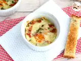 Resep Oeufs cocotte dengan bacon dan daun bawang, resep cepat