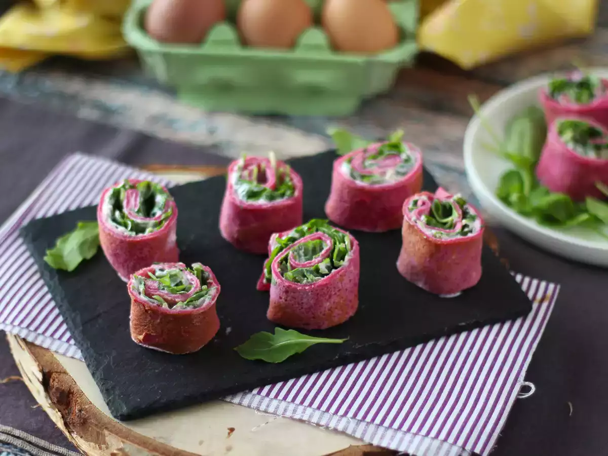 Resep Gulungan crepes bit dengan ricotta dan roket