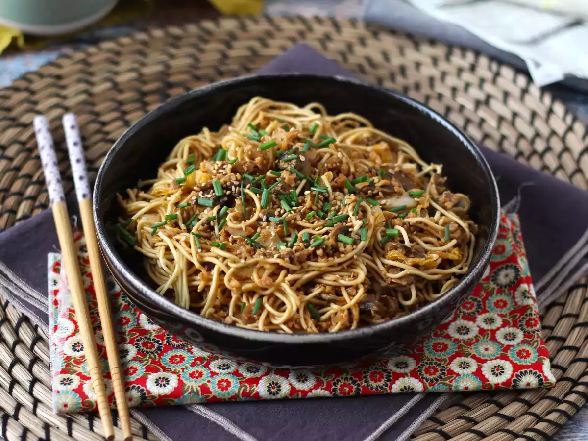 Resep Wajan mie cina (sayuran dan protein kedelai bertekstur)