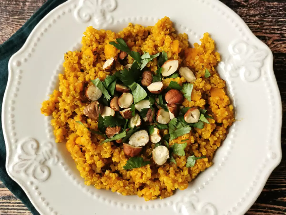 Resep Risotto vegetarian dengan quinoa, butternut, hazelnut, dan ketumbar - quinotto
