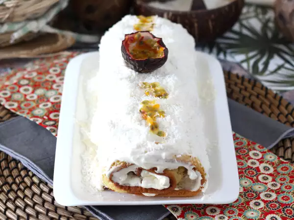 Resep Gulungan markisa kelapa, sempurna sebagai batang kayu yule