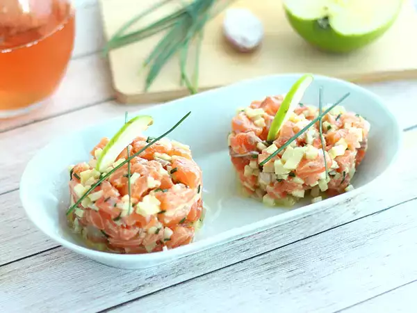 Resep Salmon segar dan tartare apel hijau