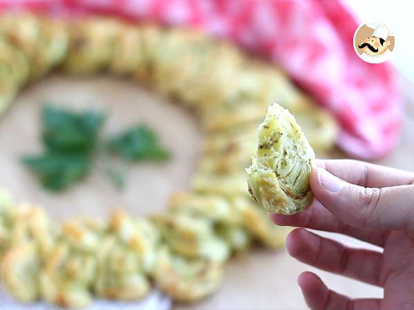 Karangan bunga puff pastry pesto untuk minuman beralkohol - Persiapan langkah 7