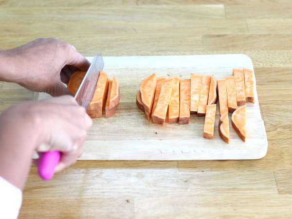 Ubi jalar panggang oven (dengan ayam) - Persiapan langkah 1