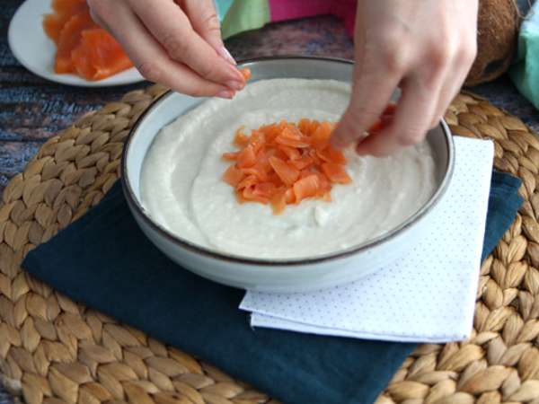 Krim kembang kol, kelapa, dan salmon asap - Persiapan langkah 3