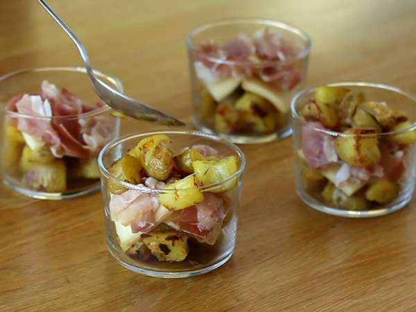 Verrines of raclette (tanpa alat): untuk dinikmati bahkan sebagai minuman beralkohol - Persiapan langkah 4