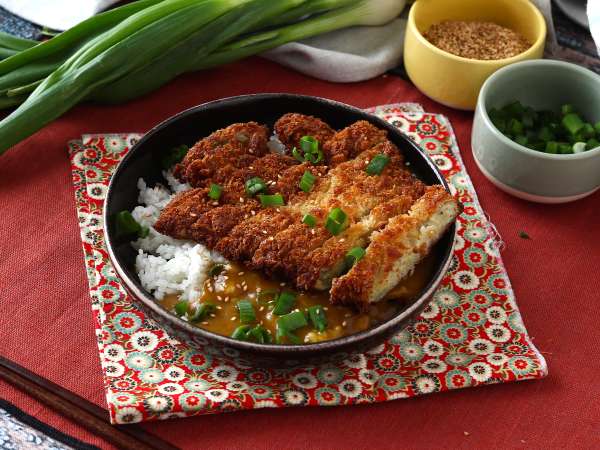 Terong dilapisi tepung roti dengan remah roti panko, kari Jepang ala katsu tapi vegetarian - Persiapan langkah 17