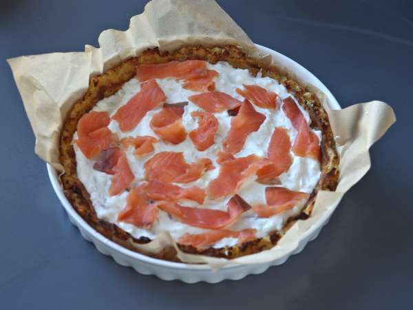 Tart salmon asap dengan bahan dasar kentang - Persiapan langkah 7