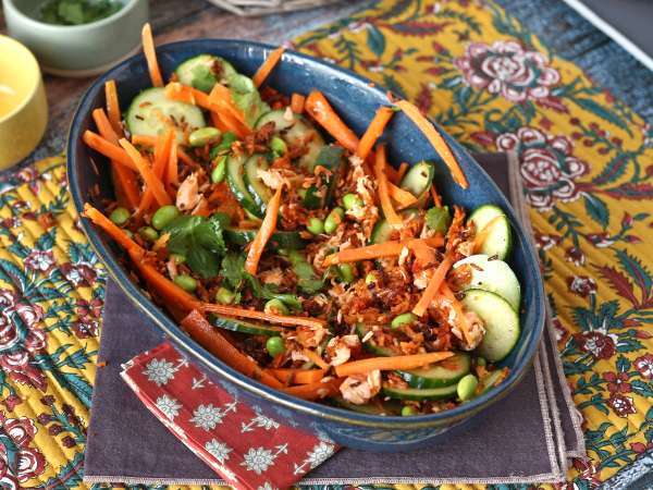 Salad nasi renyah salmon yang renyah dan pedas! - Persiapan langkah 8