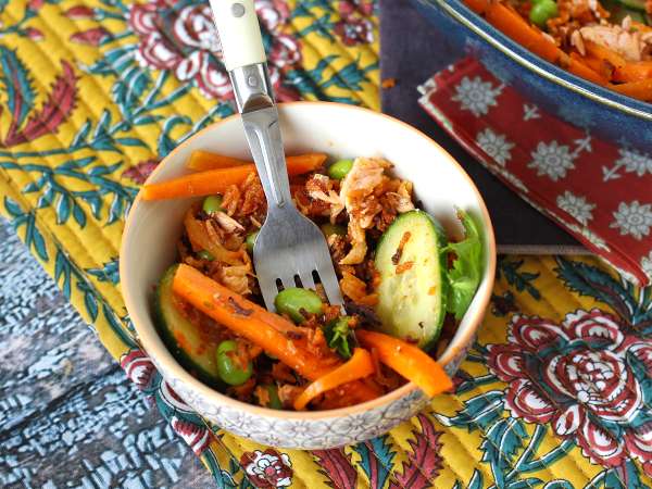 Salad nasi renyah salmon yang renyah dan pedas! - Persiapan langkah 9
