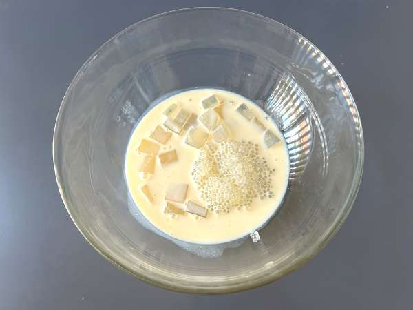 Mangga sagu, hidangan penutup Asia dengan tapioka dan mangga yang menaklukkan dengan kesederhanaannya. - Persiapan langkah 11