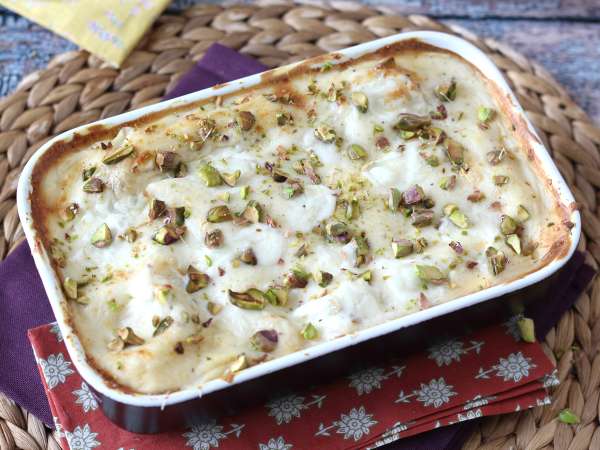 Lasagna salmon dengan burrata dan pistachio yang lembut dan renyah - Persiapan langkah 9