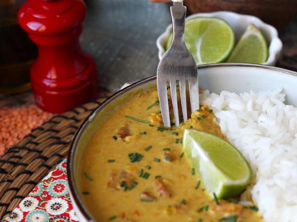 Kari lentil merah muda dengan santan: resep mudah dan lembut - Persiapan langkah 8