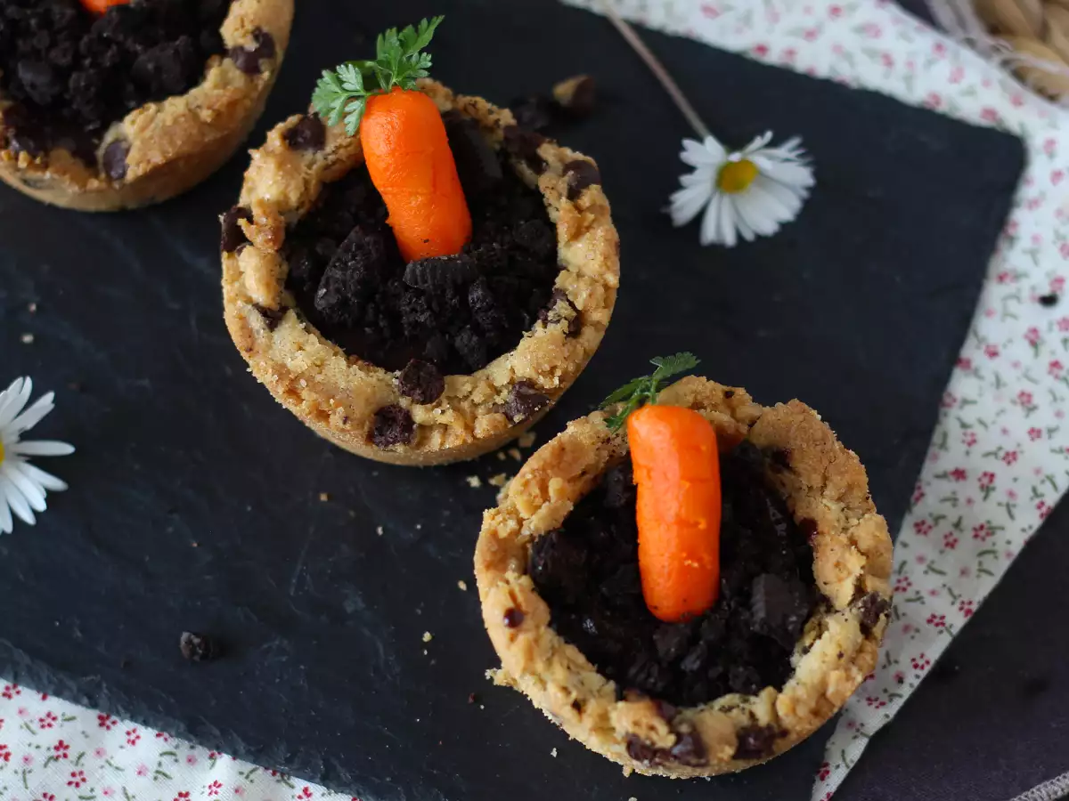 Cookies cup berisi ganache cokelat, berbentuk pot wortel mini - foto 4