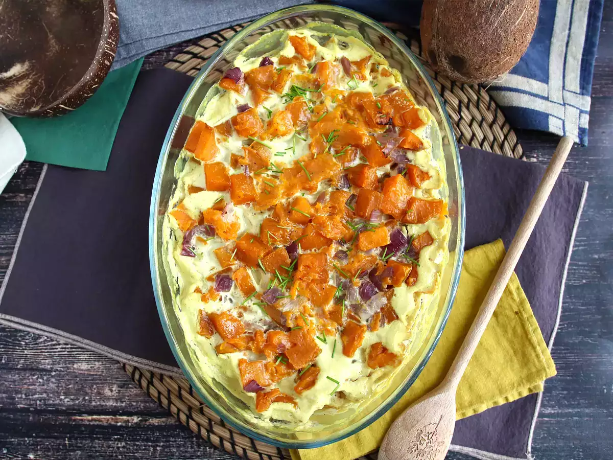 Gratin ubi jalar yang dibumbui dengan santan dan kari - foto 4