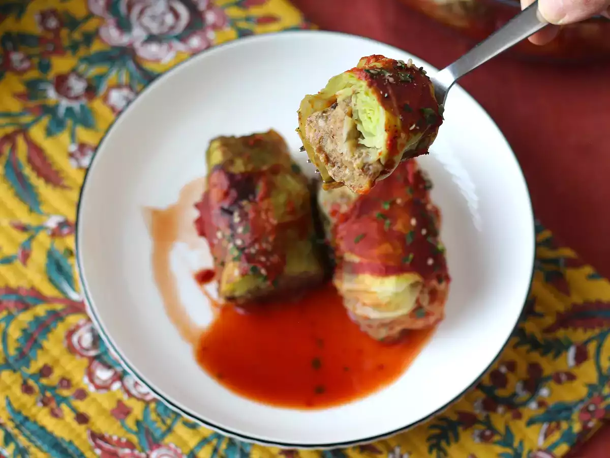 Kubis isi vegetarian dengan jamur, nasi, dan miso - foto 5