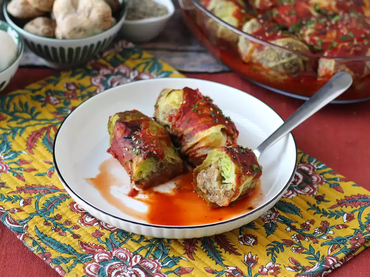 Kubis isi vegetarian dengan jamur, nasi, dan miso - foto 6