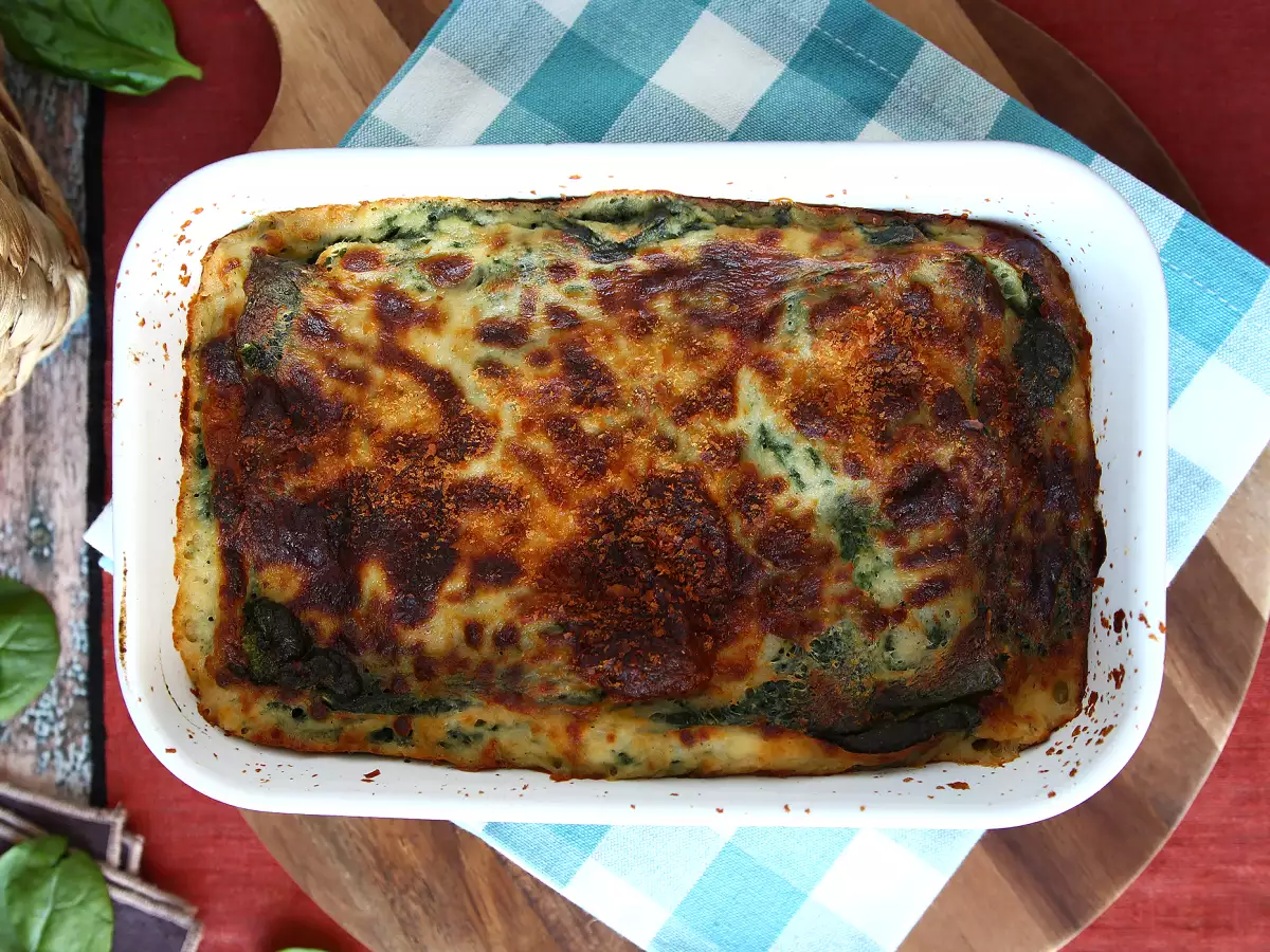 Lasagna vegetarian dengan bayam dan tahu, dimasak dengan Air Fryer - foto 2