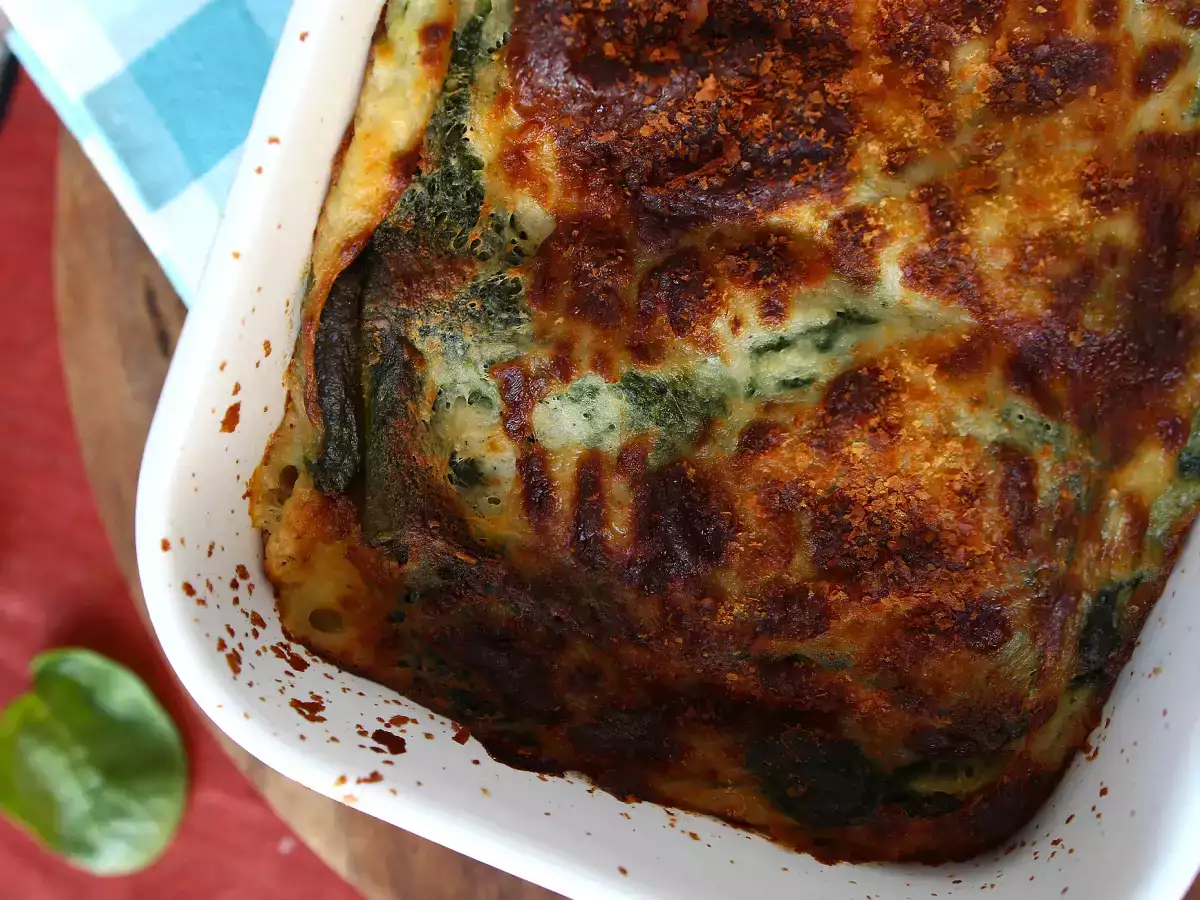 Lasagna vegetarian dengan bayam dan tahu, dimasak dengan Air Fryer - foto 4