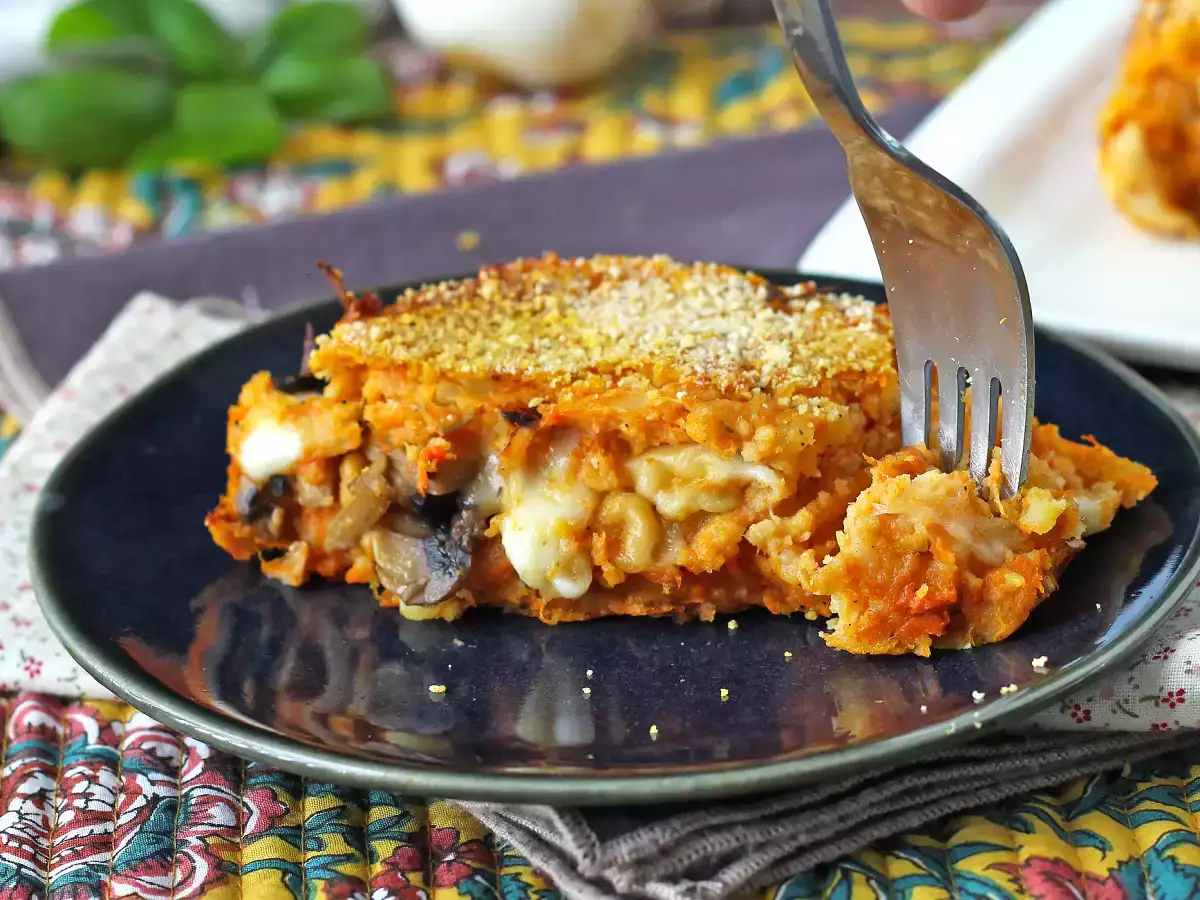 Meatloaf labu dengan jamur dan keju scamorza berserabut: resep panggang yang enak dan mudah - foto 6