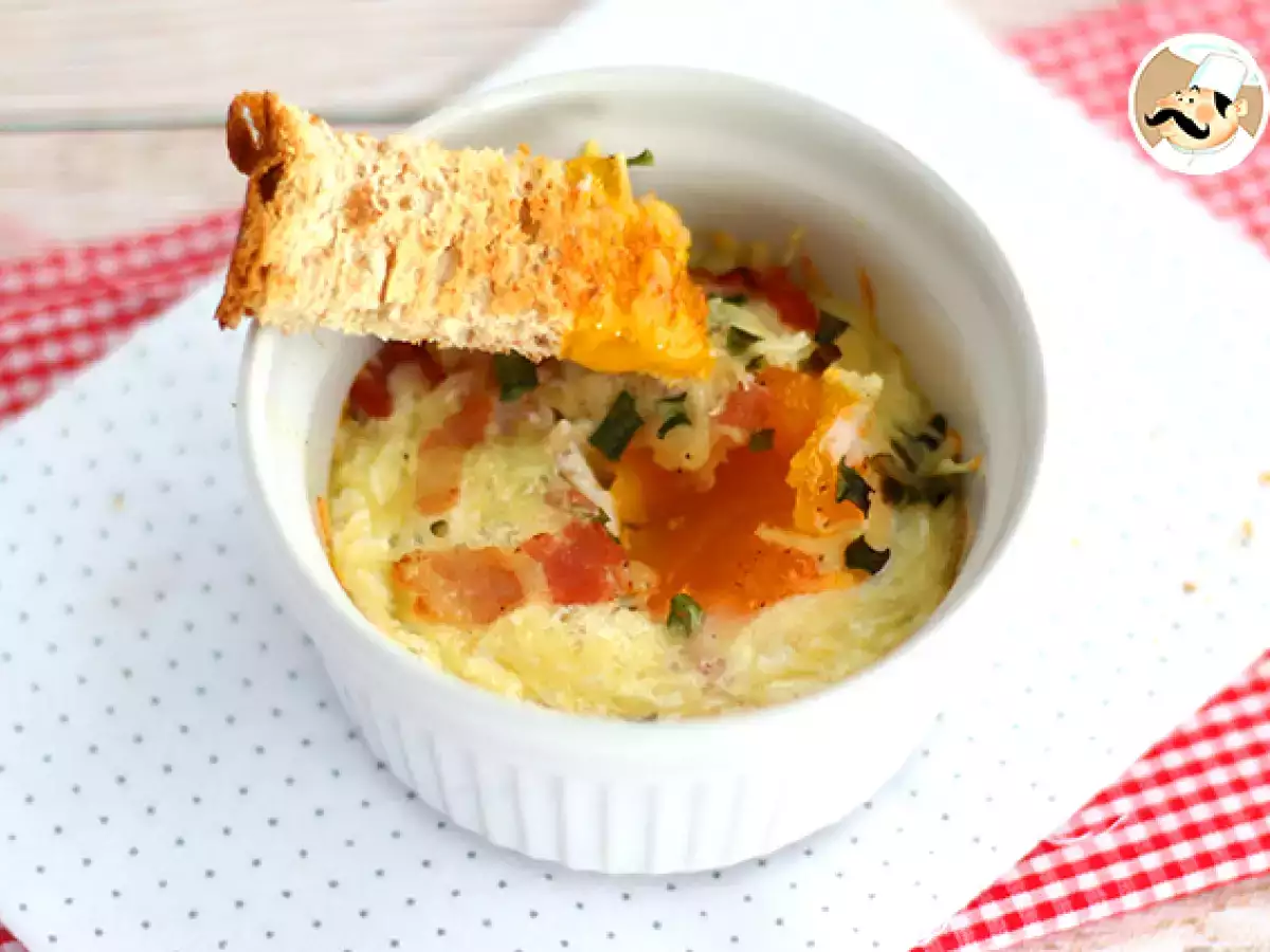Oeufs cocotte dengan bacon dan daun bawang, resep cepat - foto 2