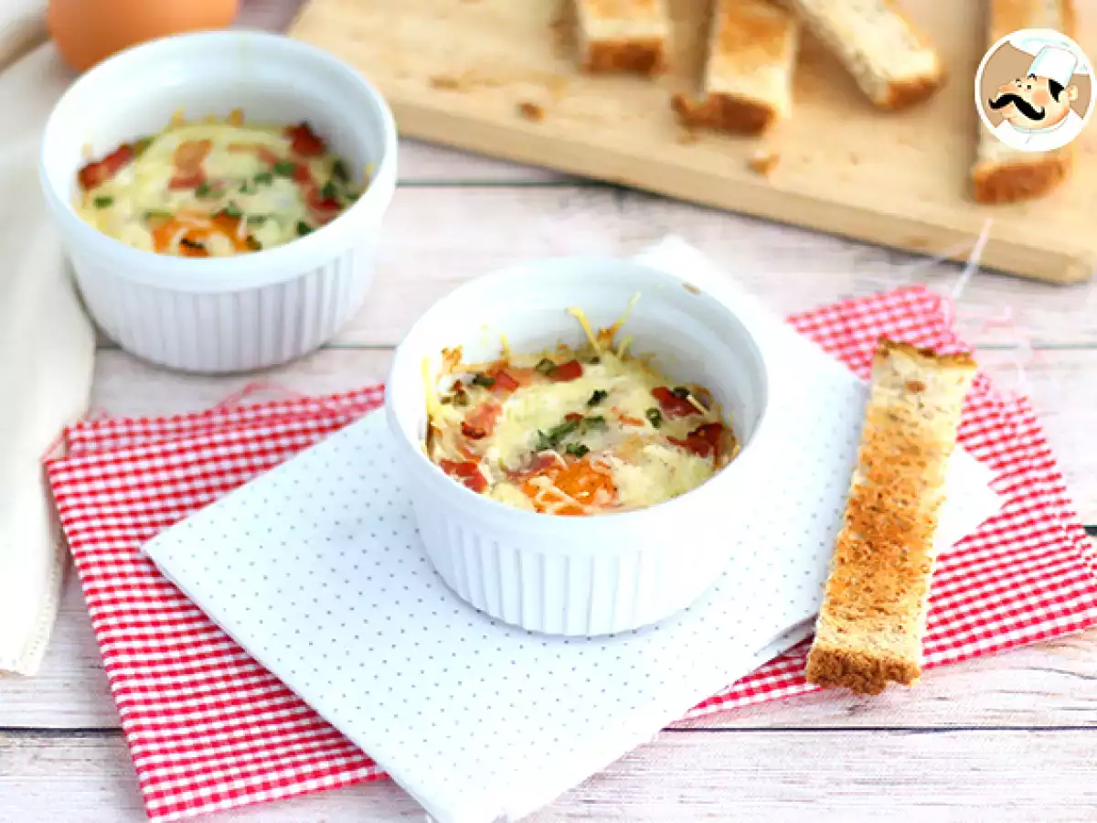 Oeufs cocotte dengan bacon dan daun bawang, resep cepat - foto 3