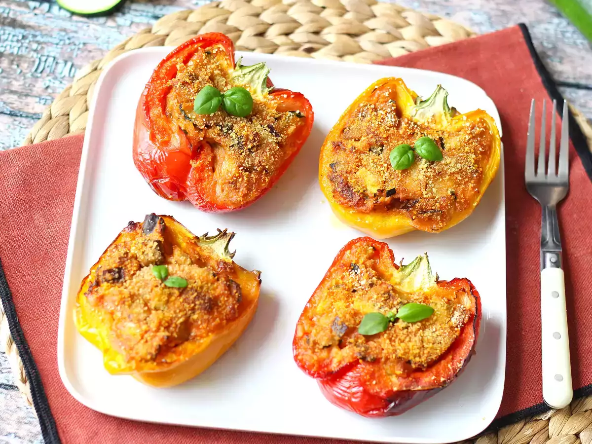 Paprika isi vegetarian panggang: resep mudah dan lezat dengan sayuran dan keju mozzarella - foto 8