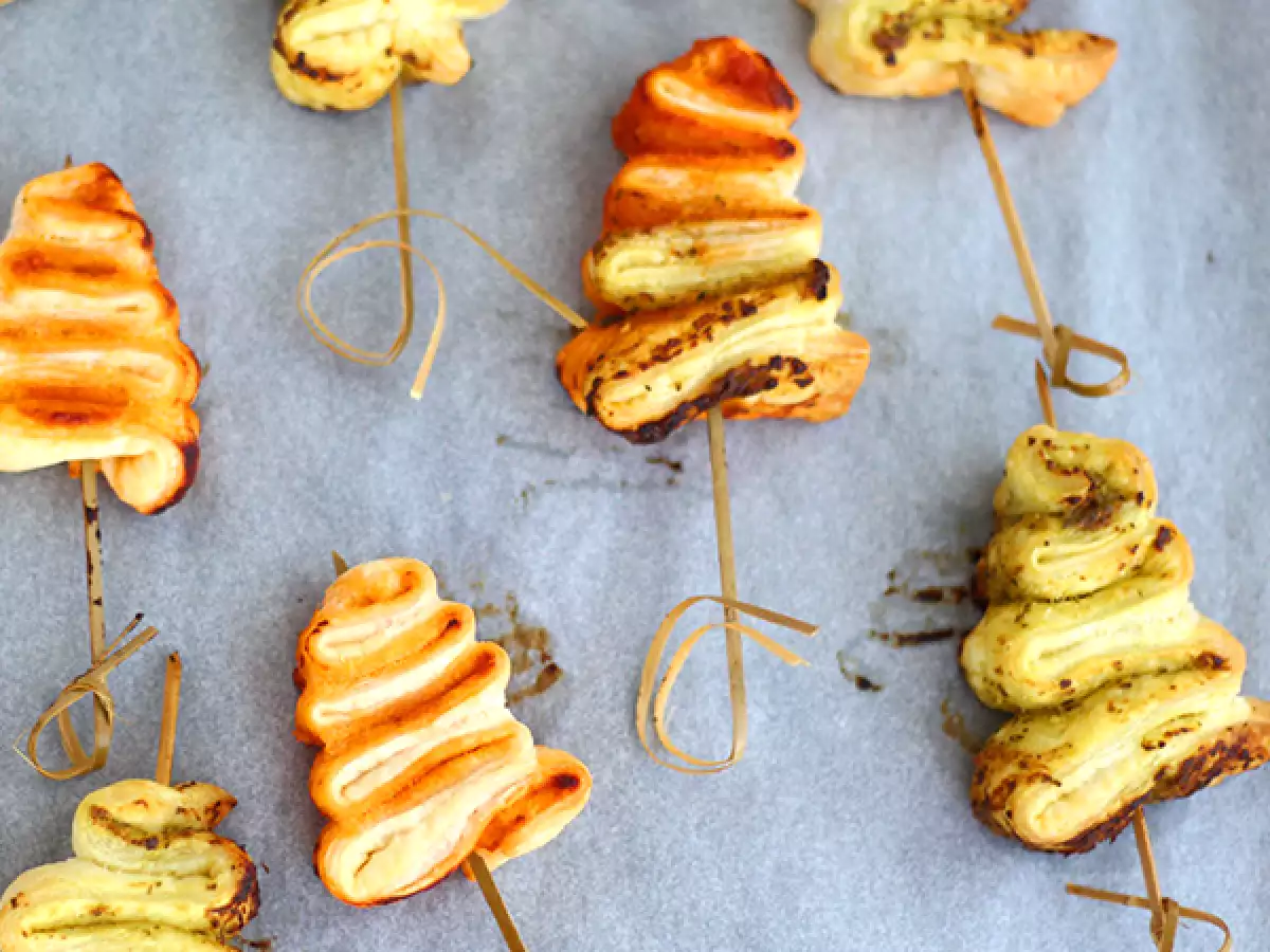 Pohon Natal puff pastry pesto untuk minuman beralkohol Natal - foto 3