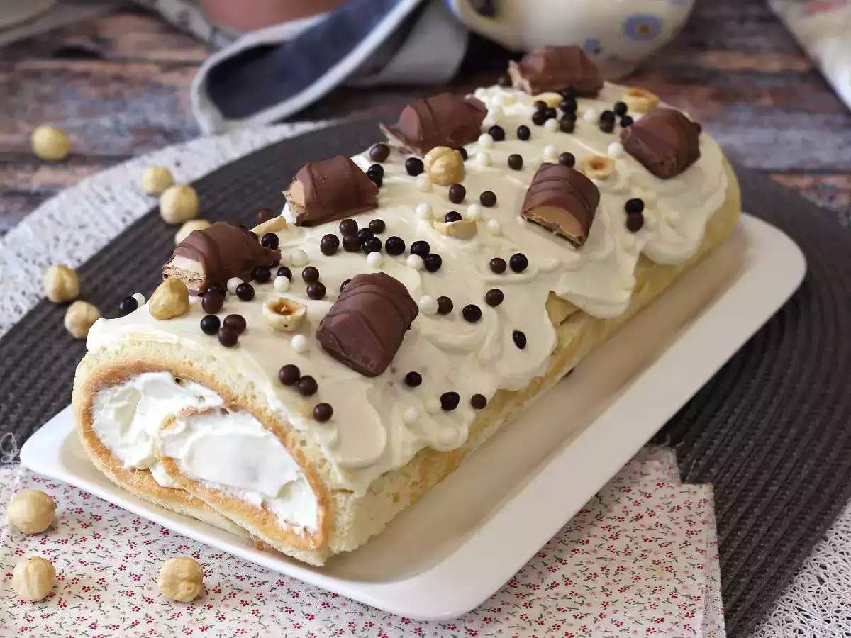 Roti gulung rasa Easy Kinder Bueno, sempurna sebagai kue ulang tahun atau batang kayu Natal! - foto 4