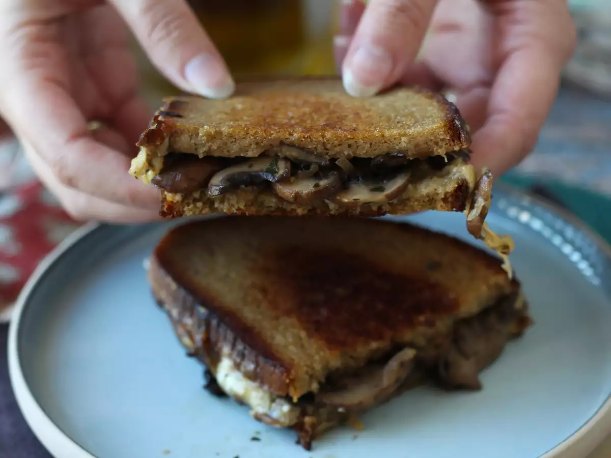 Sandwich keju panggang dengan jamur dan keju parut - foto 5