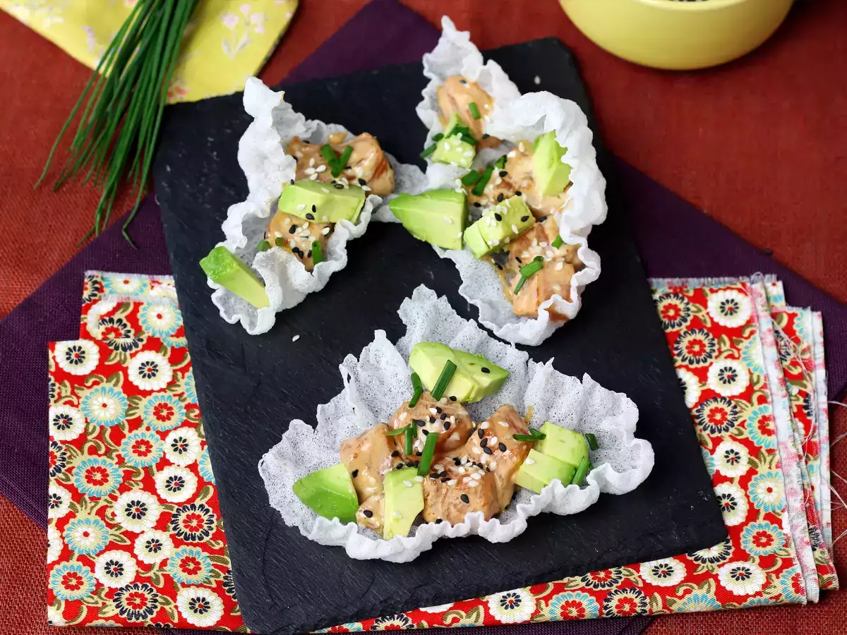 Taco Asia: salmon tartar dalam keripik nasi - foto 3