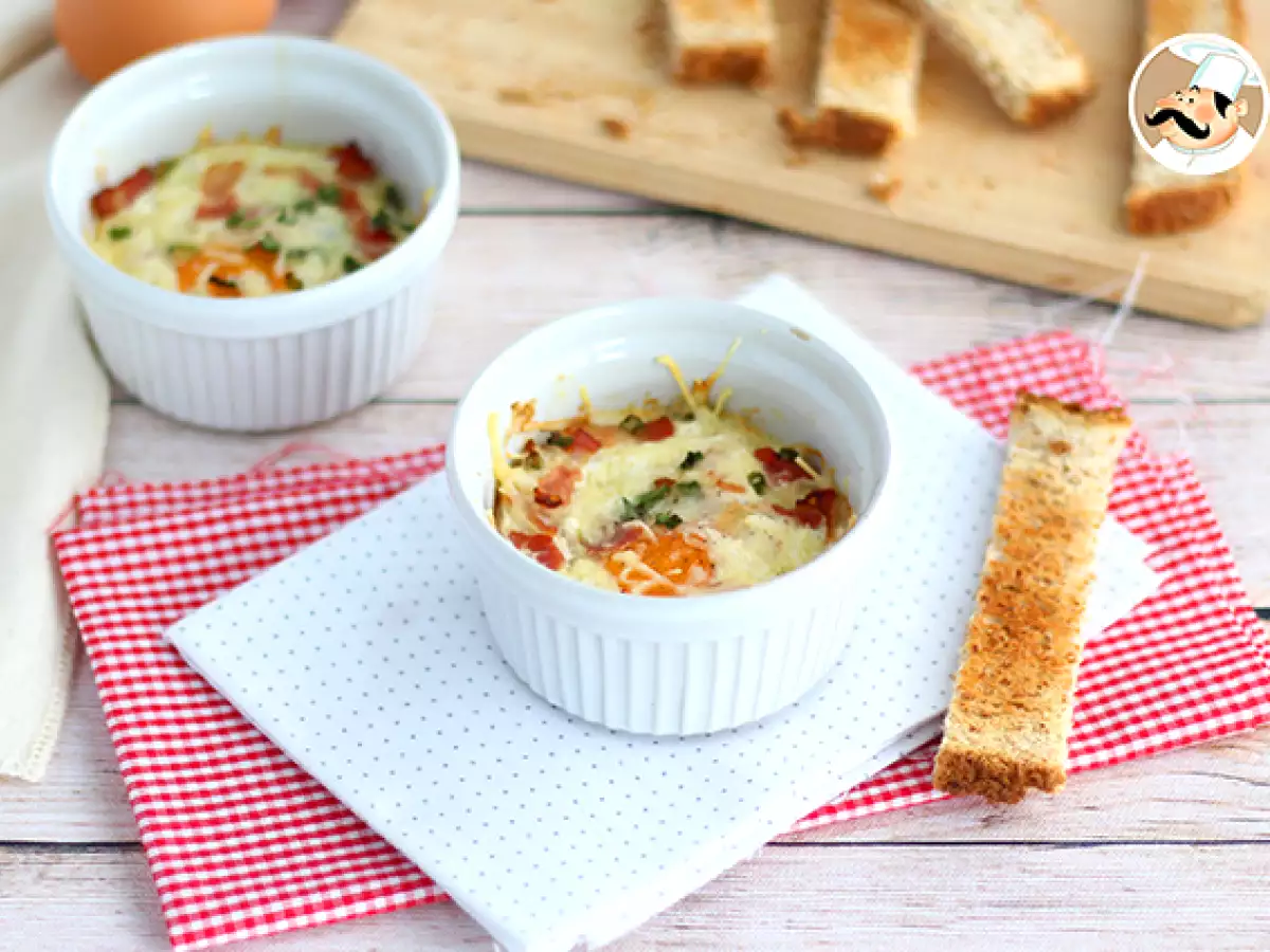 Telur cocotte panggang dengan bacon dan kucai, resep cepat - foto 3