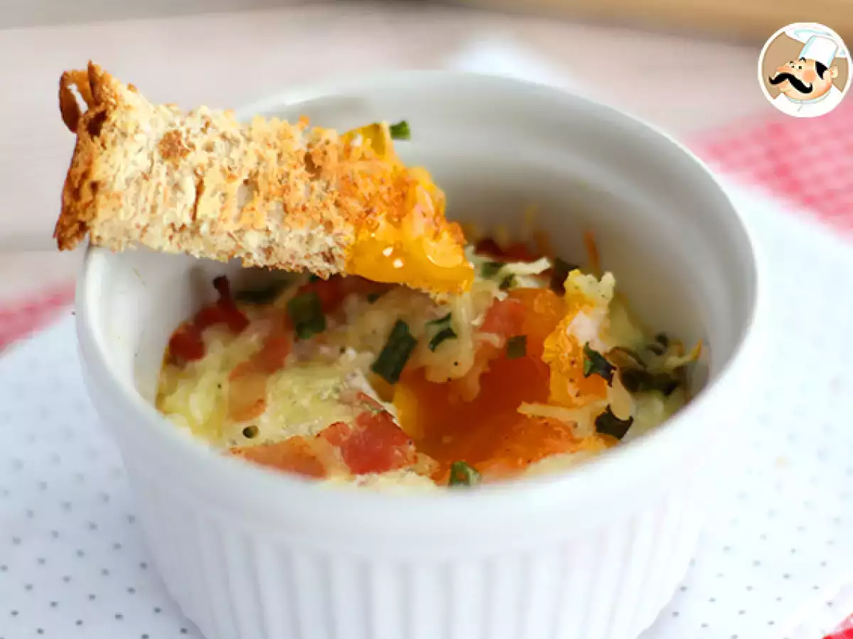 Telur cocotte panggang dengan bacon dan kucai, resep cepat - foto 4
