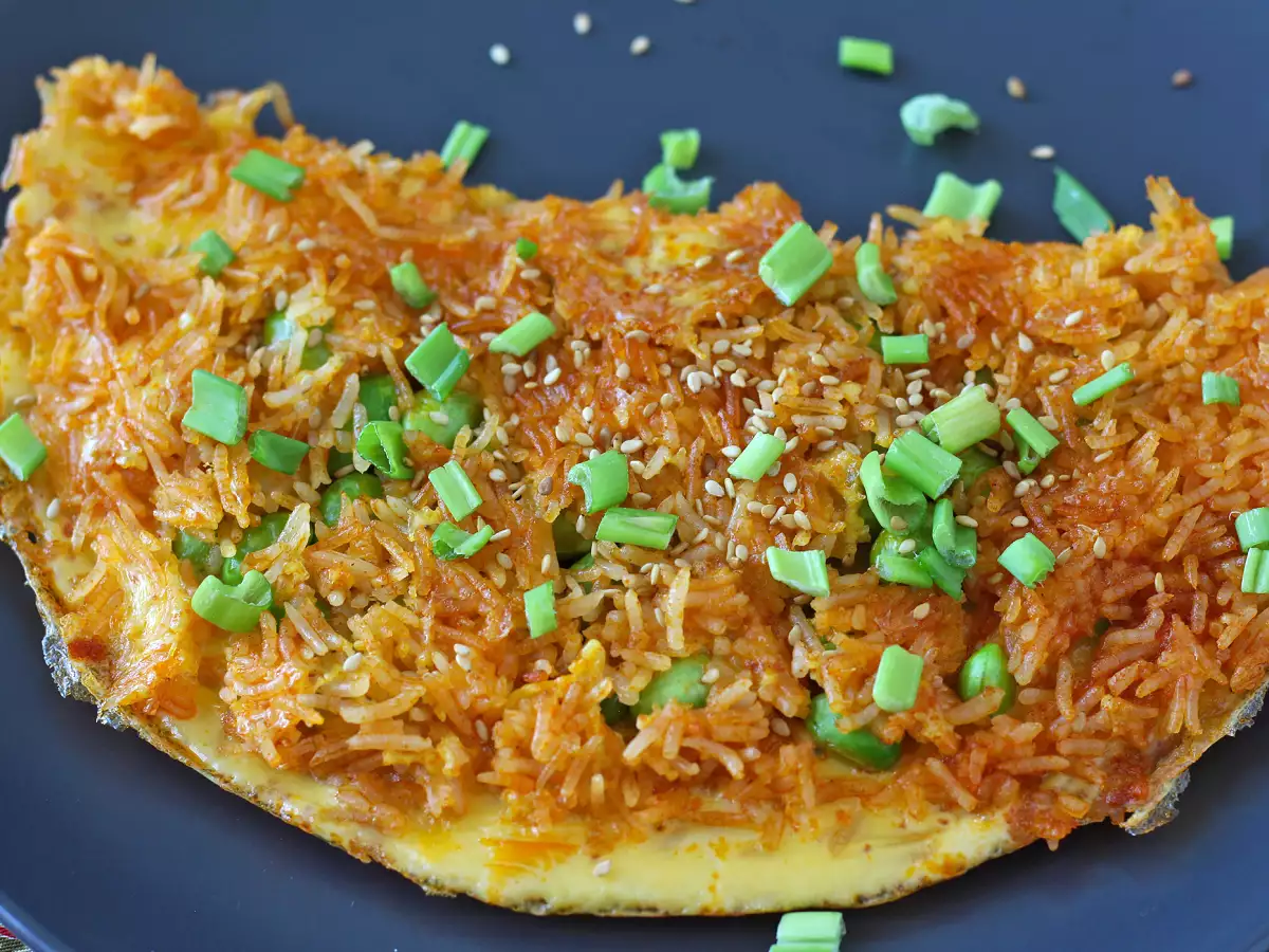 Telur dadar dengan nasi renyah dan kacang kedelai, makanan pedas yang cepat dan bebas limbah! - foto 5