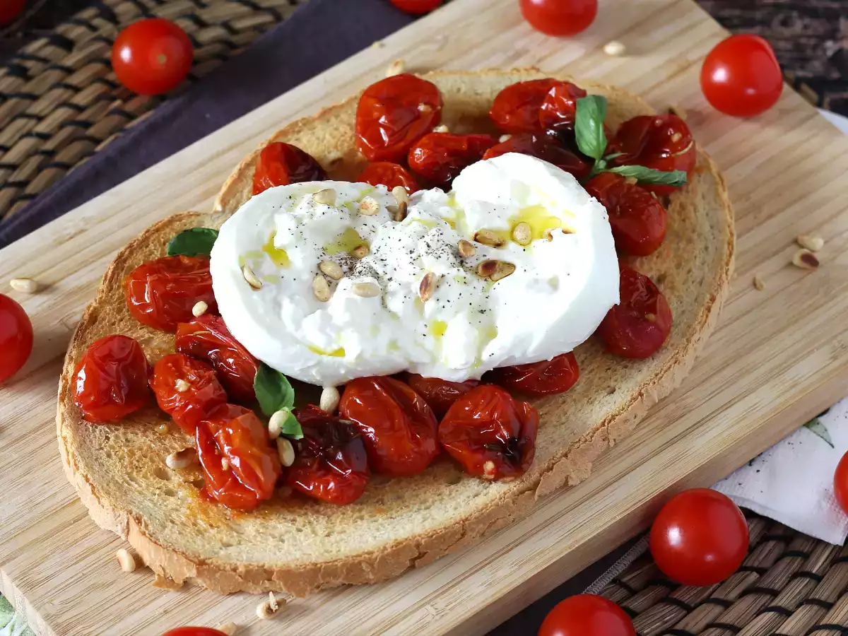 Tomat panggang dan burrata bruschetta - foto 3