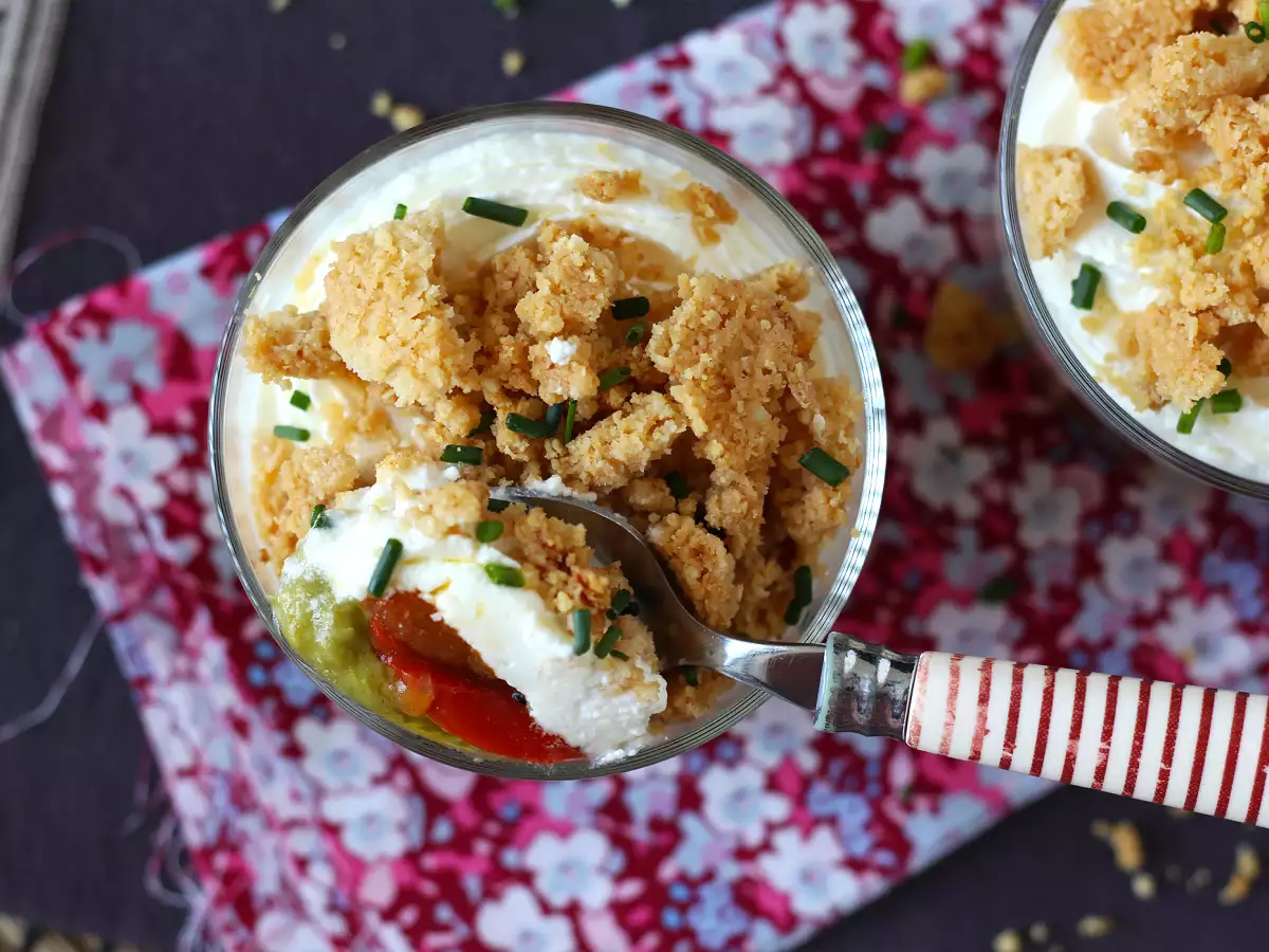 Verrines vegetarian: krim sup kacang polong, remahan parmesan, dan krim mascarpone - foto 4